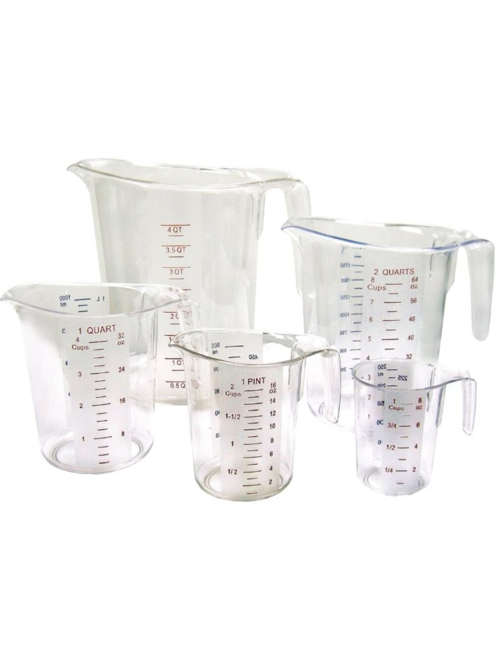 Clear 1 qt Plastic Measuring Cup Set - 5 Piece Kitchen Essential for Cooking